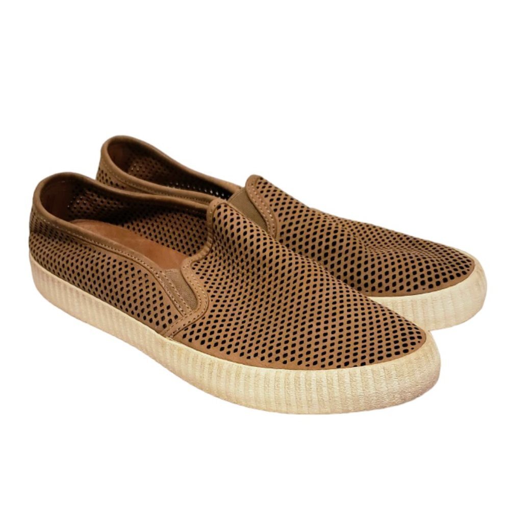 FRYE Camille Perforated Leather Loafer Slip-On 9.5 Taupe Tan Brown
